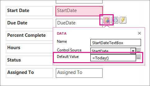 date today default value insert access box field type