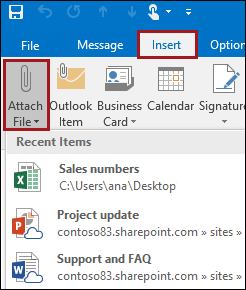 Attach a file in Outlook 2016