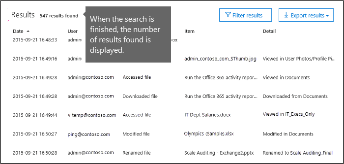 The number of results are displayed after the search is finished