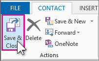 Save and Close button for a contact