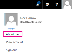 Screenshot of a user account menu in Office 365