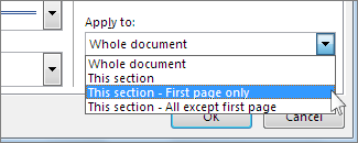 List for choosing which pages show the border