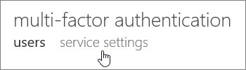 The multi-factor authentication page with a hand pointing to the service settings link.