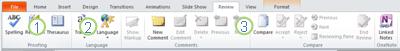 The Review tab in the PowerPoint 2010 ribbon.