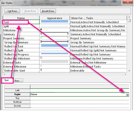Show task names next to Gantt chart bars in Project desktop ...