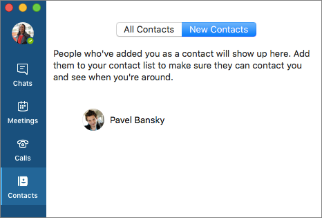 New Contacts list on Contacts tab