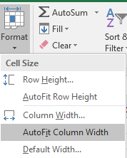 Image of Home > Format > AutoFit Column Width
