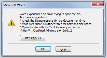 word file not opening properly