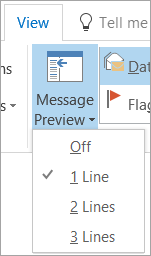 Message Preview options on the View tab