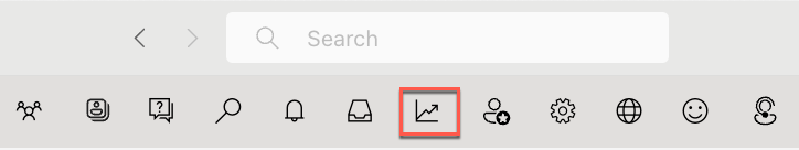 Screenshot shows the analytics icon in the Viva Engage toolbar.