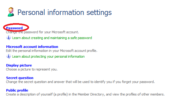 Personal information settings