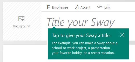 Title prompt on the Sway Storyline