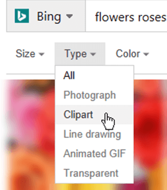 Select the Type filter and choose Clipart
