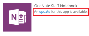 Screenshot of the update link for the Staff Notebook Creator app.