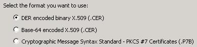 Select Certificate export format