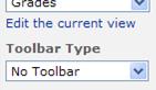 The Web Part tool pane with No Toolbar selected in the Toolbar Type list.