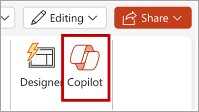 The Copilot icon on the PowerPoint ribbon.