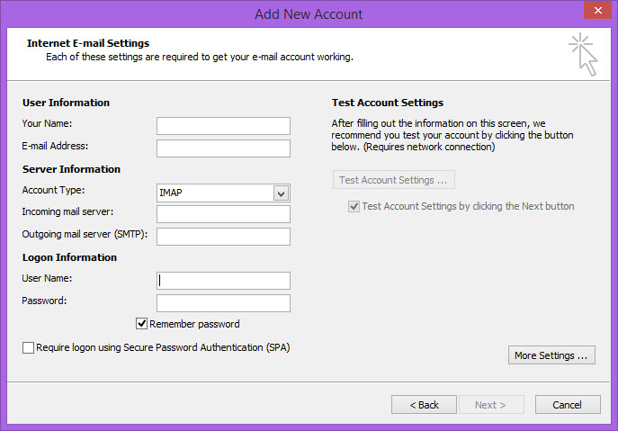 Outlook 2010 Internet Email Settings