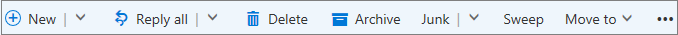 Outlook.com command bar that appears when a message is selected