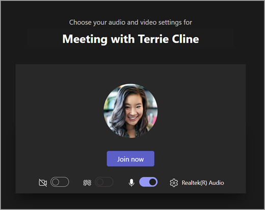 Screenshot of opening screen when student begins a meeting in Microsoft Teams for Education.