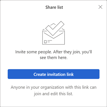 When you select Share List, To Do creates an invitation link to send to others.