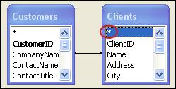 The asterisk (*) in the field list represents all the fields in the table.