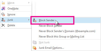 Block Sender command in the message list