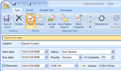 The Outlook task scheduler