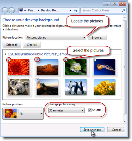 Guided Help: Shuffle your desktop backgrounds in Windows 7 - Microsoft  Support