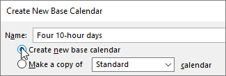 Create New Base Calendar