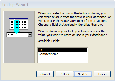 Lookup Wizard page on which you choose the bound value