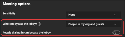 Screenshot of lobby settings in Teams meeting options.