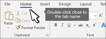 Double-click near a tab collapse or expand the ribbon