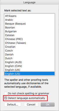 Outlook 2016 for Mac Detect Language Automatically setting