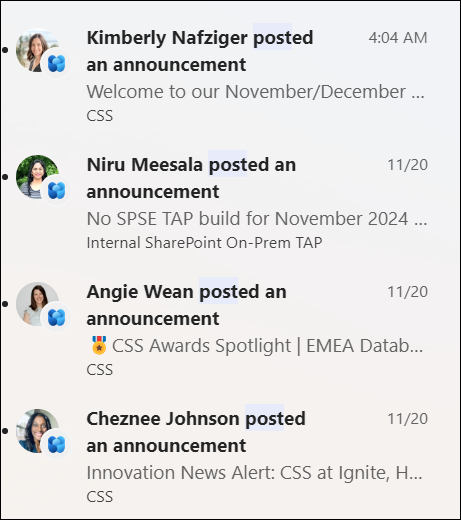 screenshot of a list of news notifications