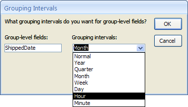 Grouping intervals in report wizard