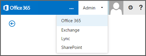 Office 365 navigation, with Admin selected