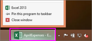 taskbar with the Excel workbook icon