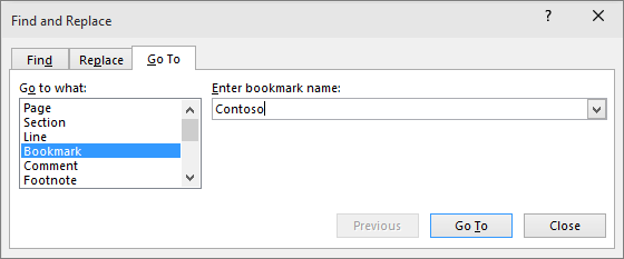 Word Template Bookmarks from support.content.office.net