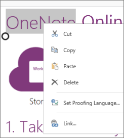 Context menu in OneNote Online on touch device