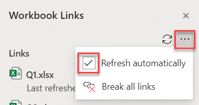 The 'More Options' menu with the 'Refresh automatically' command circled.
