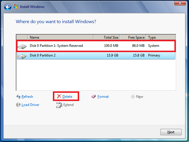 ошибка при установке Windows 7, относящаяся к дискам расширенного формата