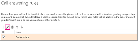 Call answering rule with edit button highlighted