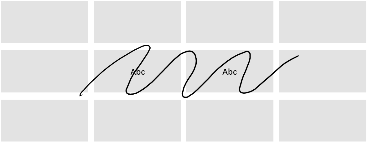 Ink stroke drawn up and down over cells containing text.