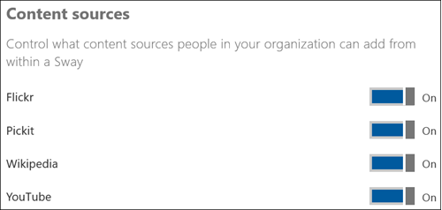Screenshot: In the "Content sources" section, toggle the switches for the different content sources to On or Off,