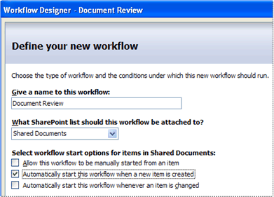 First page of the Workflow Designer