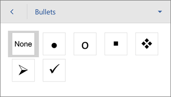 Bullets command, showing formatting options