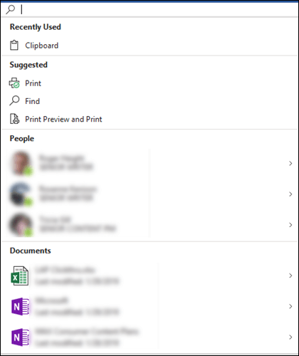 The Microsoft Search box selected