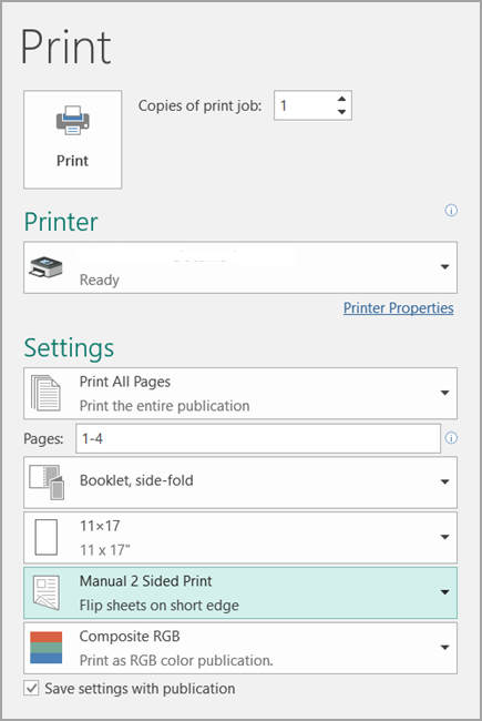 Set up and print a letter-sized booklet or newsletter