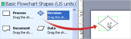 Drag a Decision shape from the Basic Flowchart Shapes stencil to the drawing page